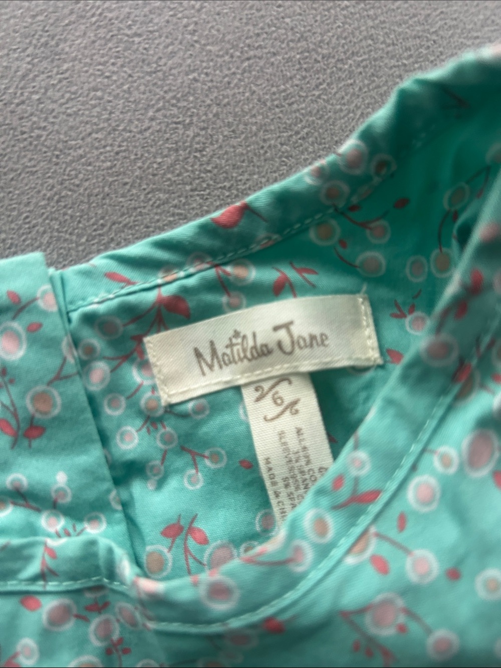 Matilda Jane Girls Floral Apple Print Tank Top with Aqua Bib - Picture 2 of 2